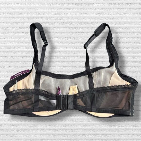 Adore Me Chu Balconette 36C Jet Black Lace Bra NWT Underwire Sexy Lingerie - Picture 3 of 6